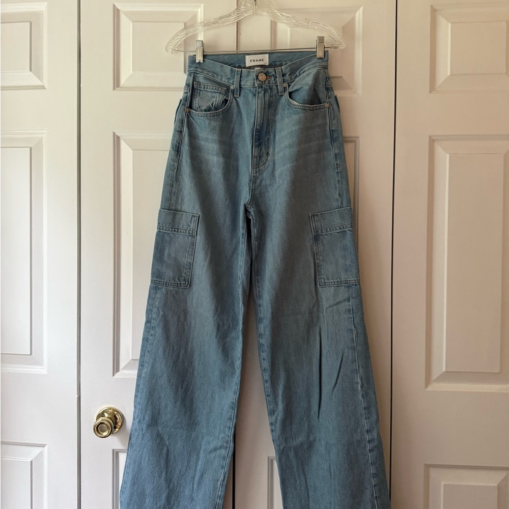 Frame Denim Light Blue Flare Cargo Jeans